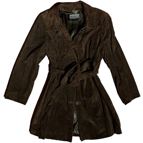GUILLAUME Dark Brown Soft Suede Trench jacket Coat - Picture 2 of 3